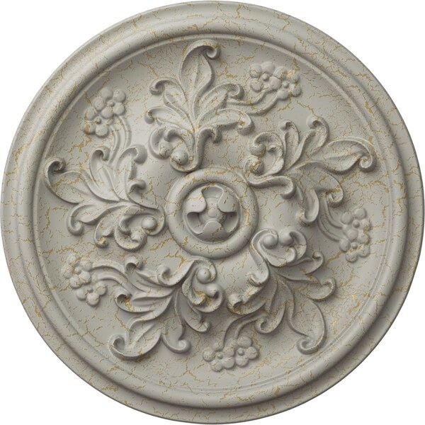 Ekena Millwork Katheryn Ceiling Medallion (Fits Canopies up to 2 1/8"), 14 1/2"OD x 2 3/4"P, Pot of Cream Crackle CM14KTPCC - main